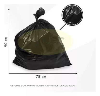 Imagem de SACO PLASTICO DE LIXO PRETO 75 X 90 CM MICRAS REFORCADO C/ 100 UN