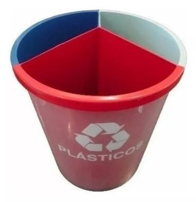 Imagem de LIXEIRA MIX PLASTICA COM 3 DIVISORES AZUL CINZA VERMELHO