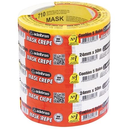 Imagem de FITA CREPE 710 24MM X 50M (PCT. ACORDEON C/ 5 RLS.)