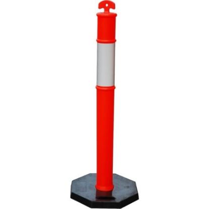 Imagem de CONE BALIZADOR VERMELHO BASE EM TERMOPLASTICO PRETO E CORPO C/ 1 FAIXA REFLEXIVA C/ LOGO 110CM