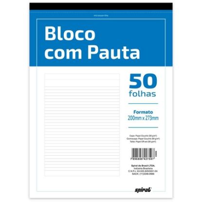 Imagem de BLOCO ANOTAÇÃO C/PAUTA 200X273MM SERRILHADO 50FLS 27597 SPIRAL UN 1 UN
