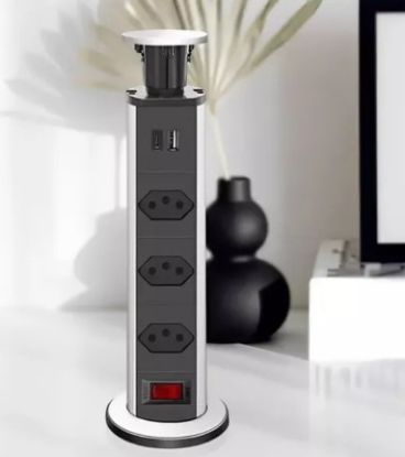 Imagem de TOMADA TIPO TORRE DE EMBUTIR MULTIPLUG C/ 3 TOMADAS, USB + USB-C