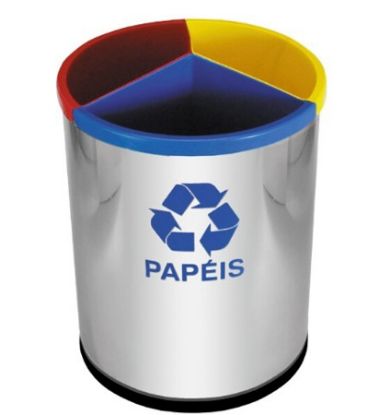 Imagem de LIXEIRA MIX INOX C/ 3 DIVISOES PLASTICAS 26L P/ COLETA SELETIVA (AZUL/AMARELO/VERMELHO)