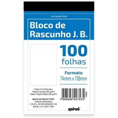 Imagem de BLOCO RASCUNHO COM SERRILHA J.B, 56G, 100 FOLHAS, 74 X 118MM, SPIRAL - 1 UN