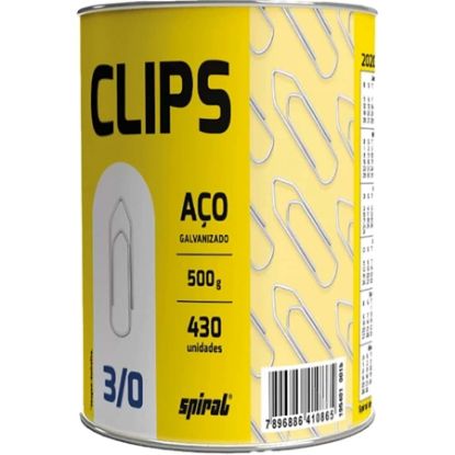 Imagem de CLIPS NÚMERO 3/0 GALVANIZADO, LATA COM 500G, SPIRAL - PT 1 UN