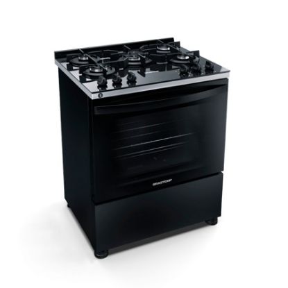 Imagem de FOGAO 5 BOCAS PRETO COM TURBO CHAMA E MESA DE VIDRO BIVOLT