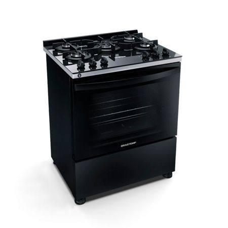 Imagem de FOGAO 5 BOCAS PRETO COM TURBO CHAMA E MESA DE VIDRO BIVOLT