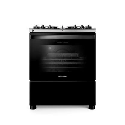 Imagem de FOGAO 5 BOCAS PRETO COM MESA DE VIDRO, FUNCAO AIR FRYER E TURBO CHAMA 220V