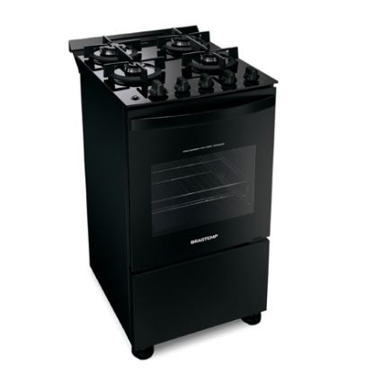 Imagem de FOGAO 4 BOCAS PRETO COM MESA DE VIDRO E GRADES DUPLAS DE FERRO FUNDIDO BIVOLT