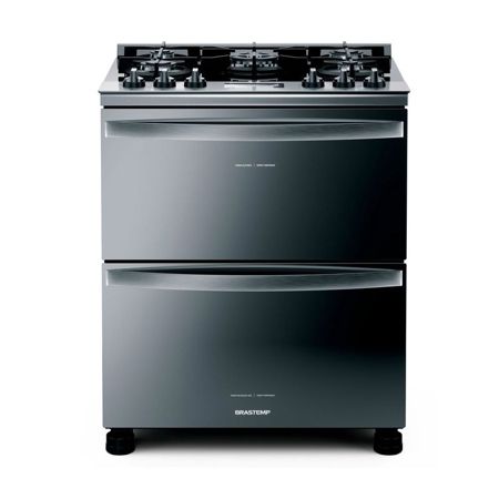 Imagem de FOGAO 5 BOCAS DUPLO FORNO COR INOX COM MESA DE VIDRO E TOUCH TIMER COM AUTODESLIGAMENTO 220V