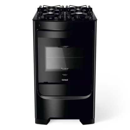 Imagem de FOGAO 4 BOCAS PRETO COM MESA DE VIDRO E GRADES INDIVIDUAIS SUPER ESTAVEIS BIVOLT