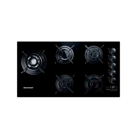 Imagem de COOKTOP 5 BOCAS PRETO DE VIDRO TEMPERADO COM TIMER TOUCH BIVOLT