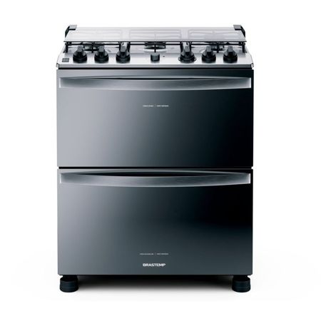 Imagem de FOGAO 5 BOCAS DUPLO FORNO COR INOX COM BOTOES REMOVIVEIS E EXCLUSIVO ARO PROTETOR 110V